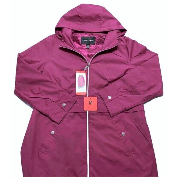 NWT Vince Camuto Womens Chic Hooded Rain Jacket Water Wind Resistant Pink, M - Picture 6 of 7